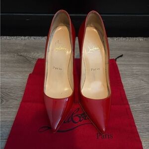 Christian Louboutin So Late Red Patent Leather Pointed-Toe Pumps 36.